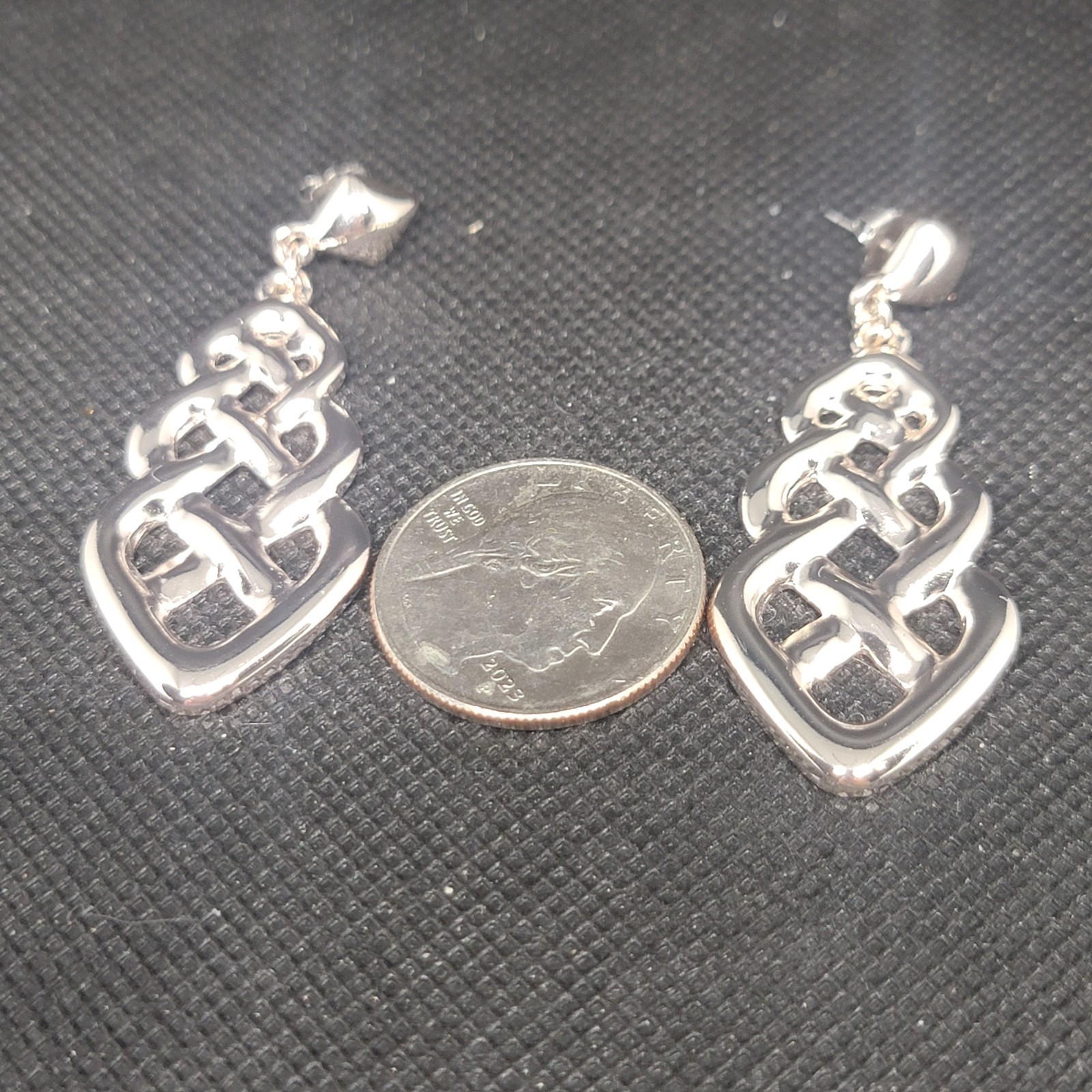Vintage Silver Tone Dangle Drop Earrings Openwork Geometric