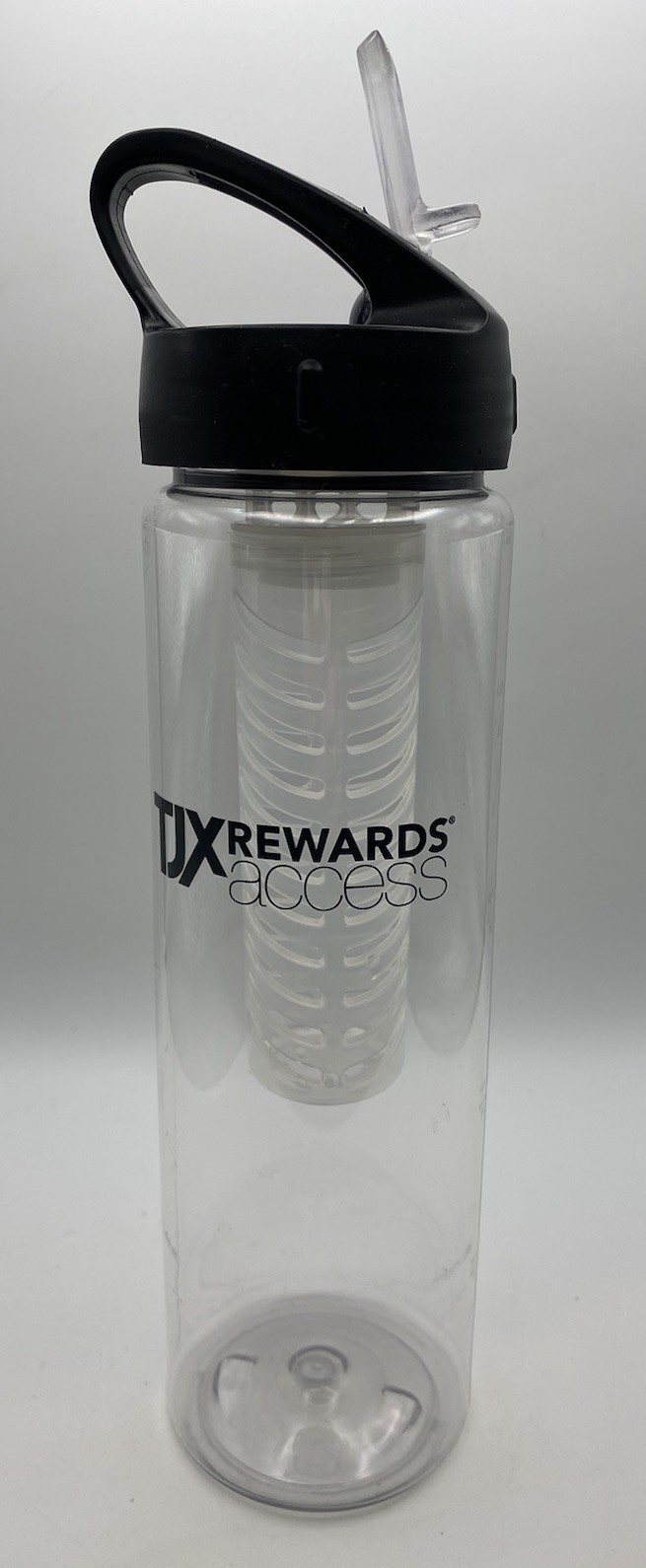 TJ Maxx Rewards Access 28 Oz Clear Plastic Infusion Flip Top Drink Bottle 10.25”