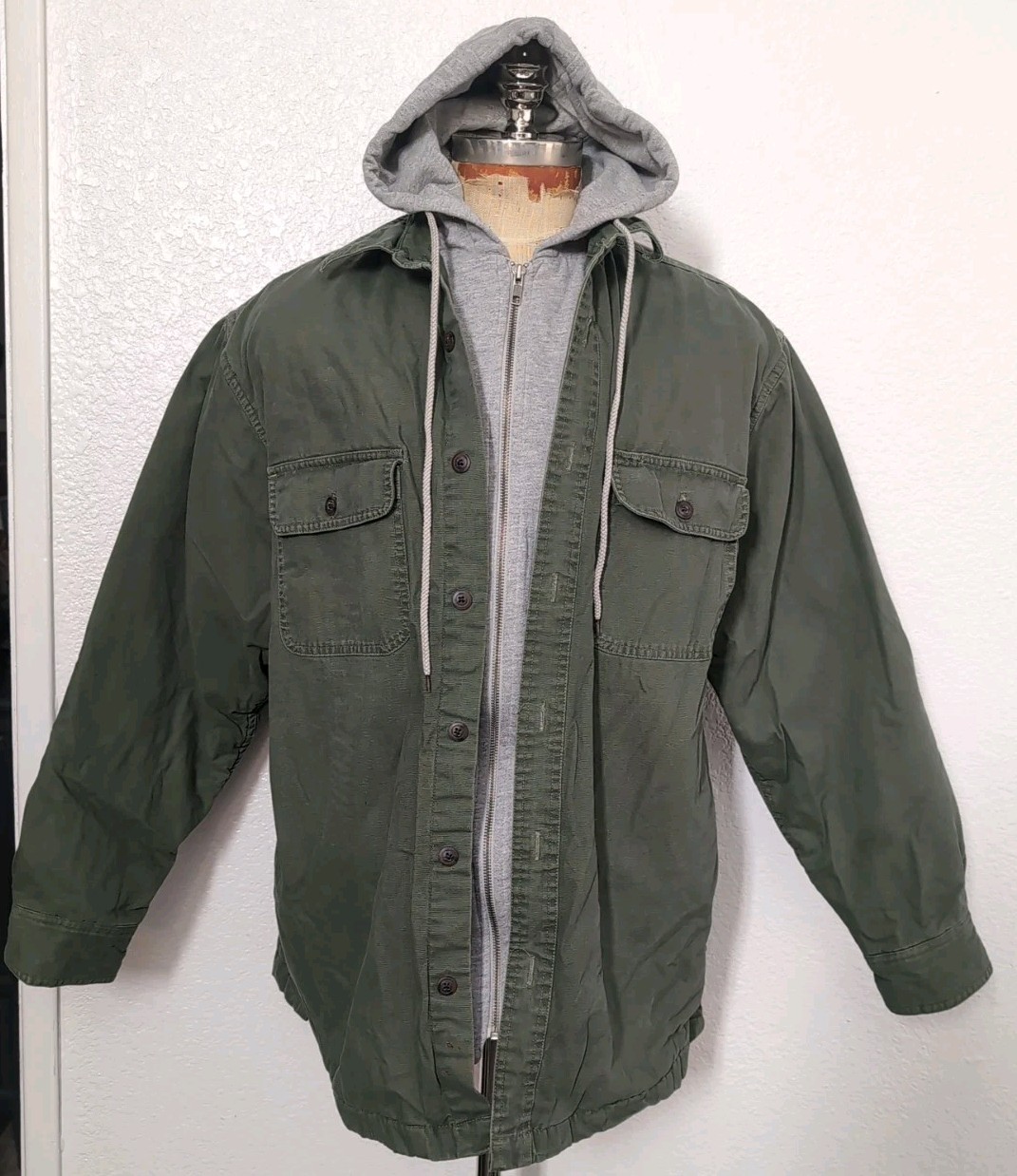 Vintage 90's Puritan Brand Mens Hunting Green Fleece Lined Hoodie Jacket Large