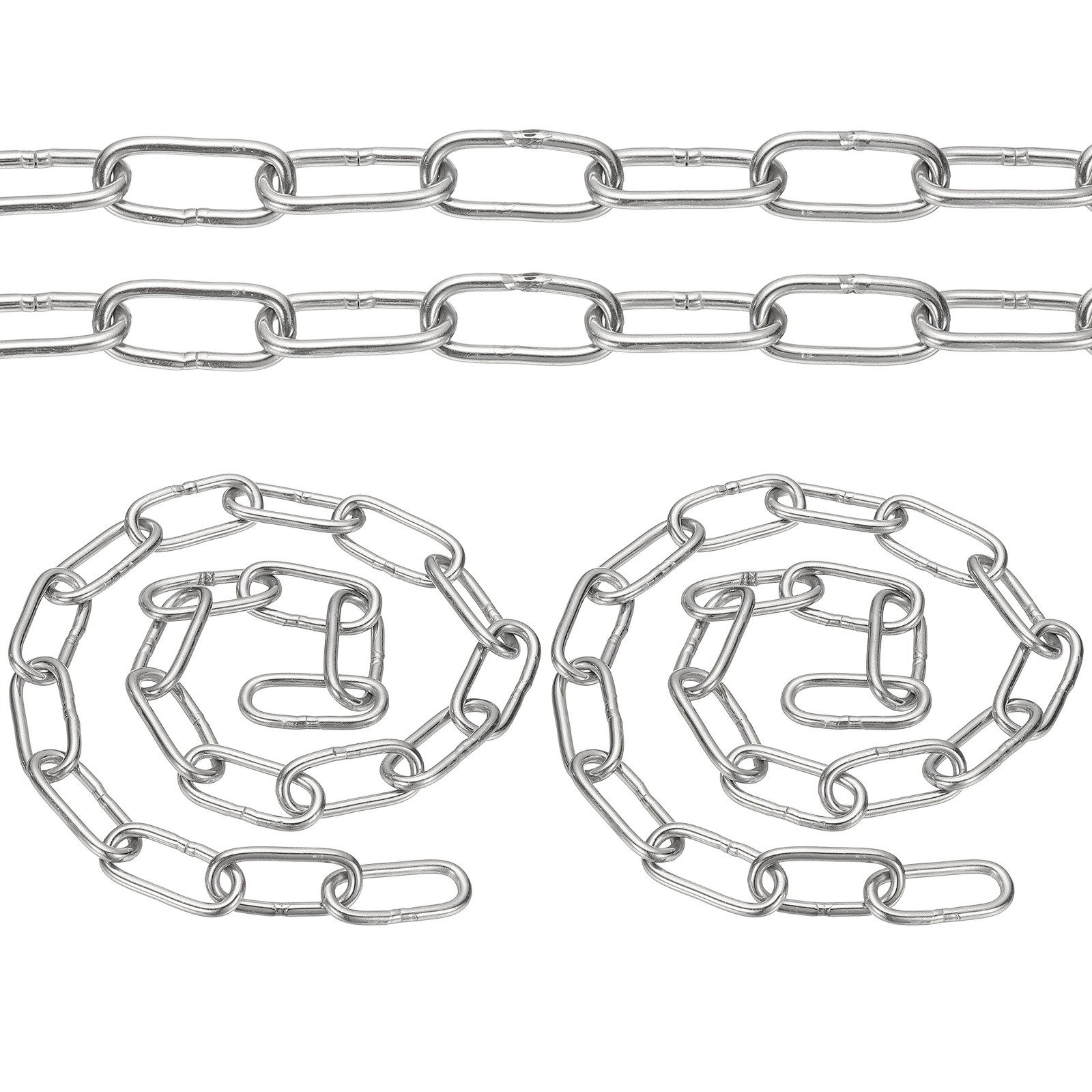 1.6ft SUS304 Stainless Steel Chain, 2Pcs 3mm Metal Chain Link 0.5 Meter