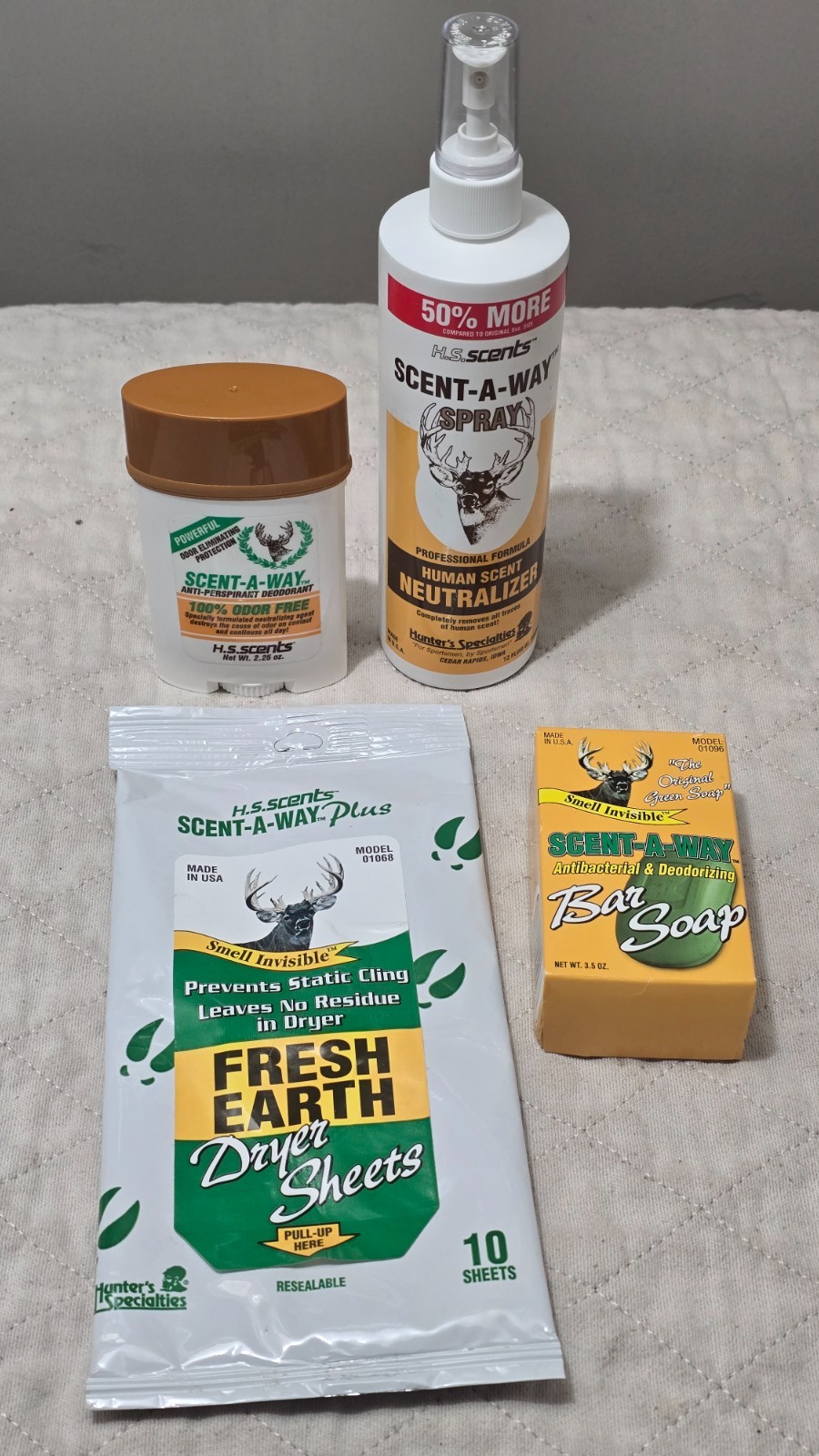 Scent-A-Way Hunting Set by Hunters Specialties Wipes-Spray-Deodorant-Soap Lot