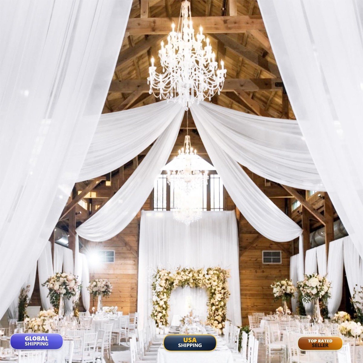 Fani 4 Panels White Ceiling Drapes 5Ftx20Ft Wedding Ceiling Drapes Chiffon