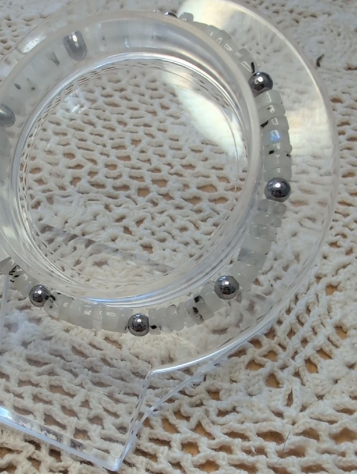 Handmade Rainbow Moonstone And Hematite Stretch Bracelet