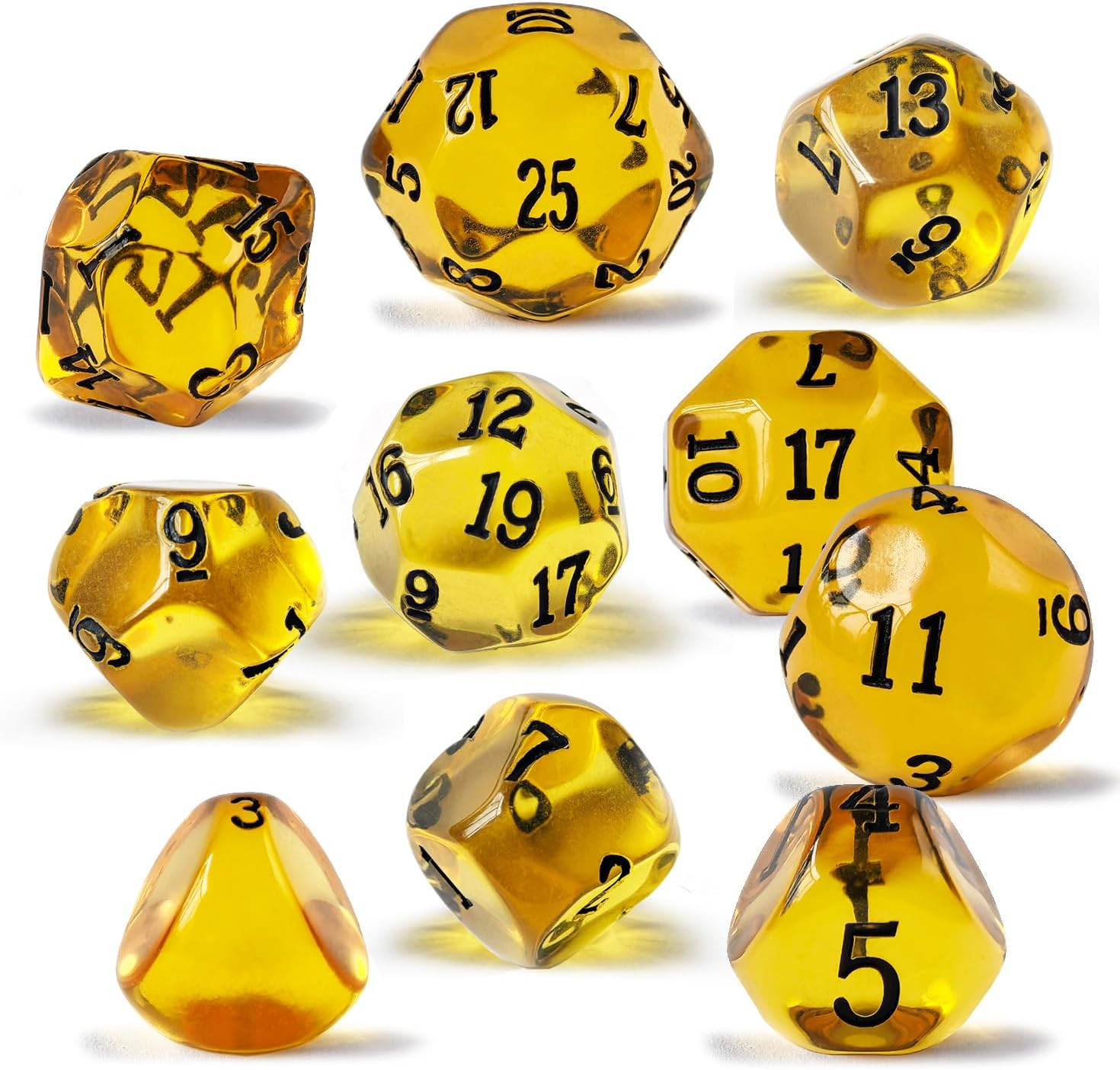 10 Pieces Odd Numbered Polyhedral Dice Set D3-D25, Odd Number Dice D3, D5, D7, D