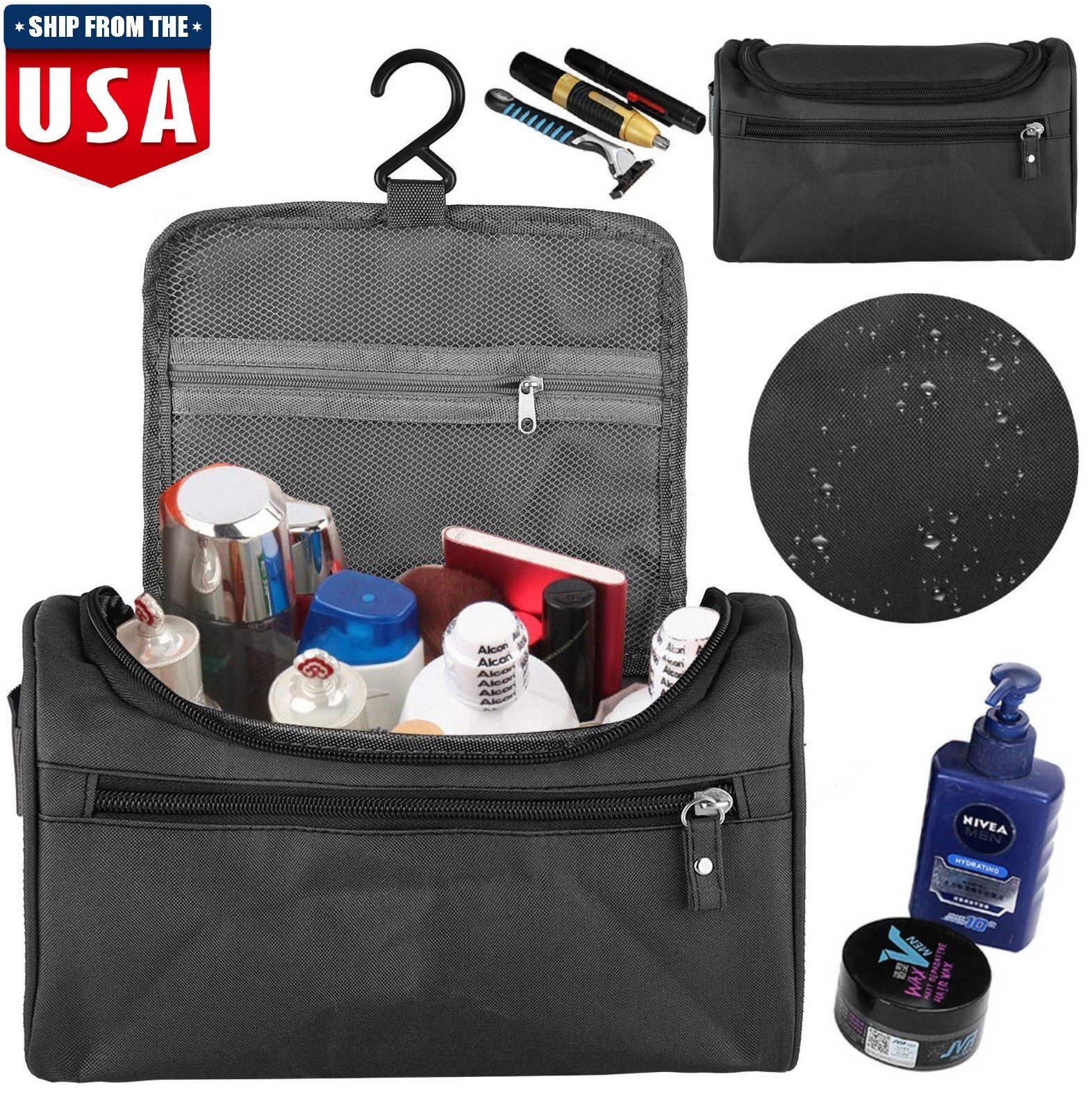 Waterproof Men Travel Wash Bag Toiletry Organizer Shaving Cosmetic Case Large US