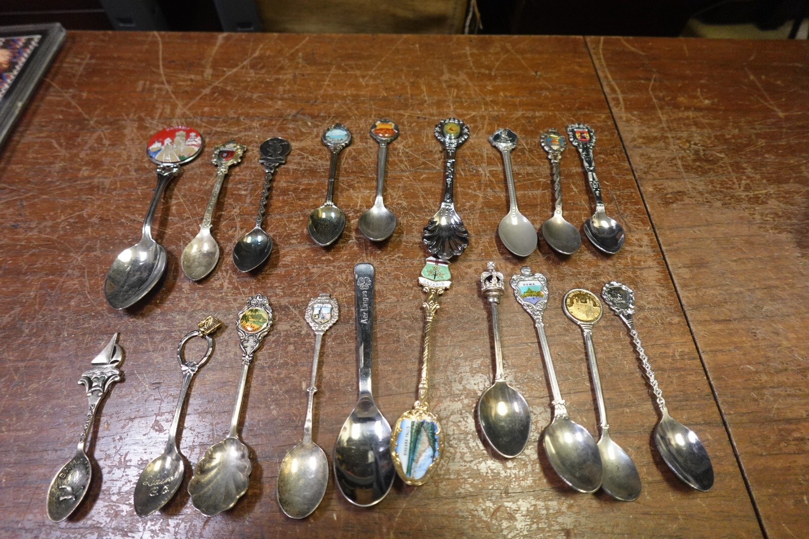 Pewter Engraved Souvenir Collectible Spoons Mixed Lot of 19 Foreign Countries