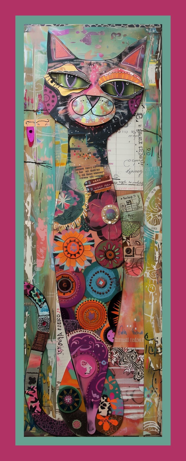 Funky Colorful Cat - Laminated Photo Bookmark - 2.5 x 6 inches