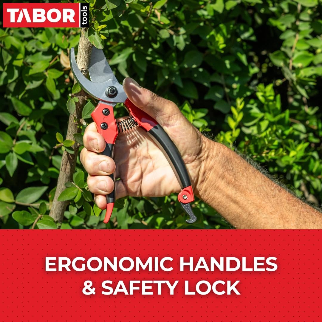 TABOR TOOLS S821A Bypass Pruning Shears, Makes Clean Cuts, Great for S-M, Red