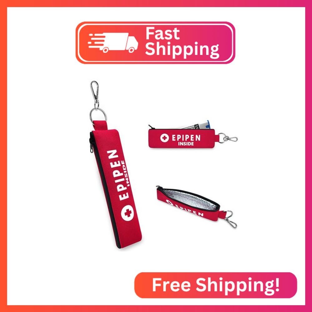 ICIMBI 1 Pack EpiPen Carry Case Insulated,Red Epipen Holder Bag with Carabiner-f