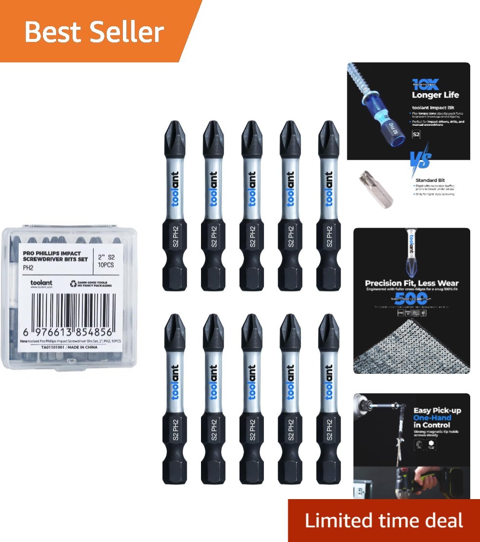 Durable 2 Inch Magnetic Anti-Slip Phillips Bits Set - 10 High-Performance Pieces