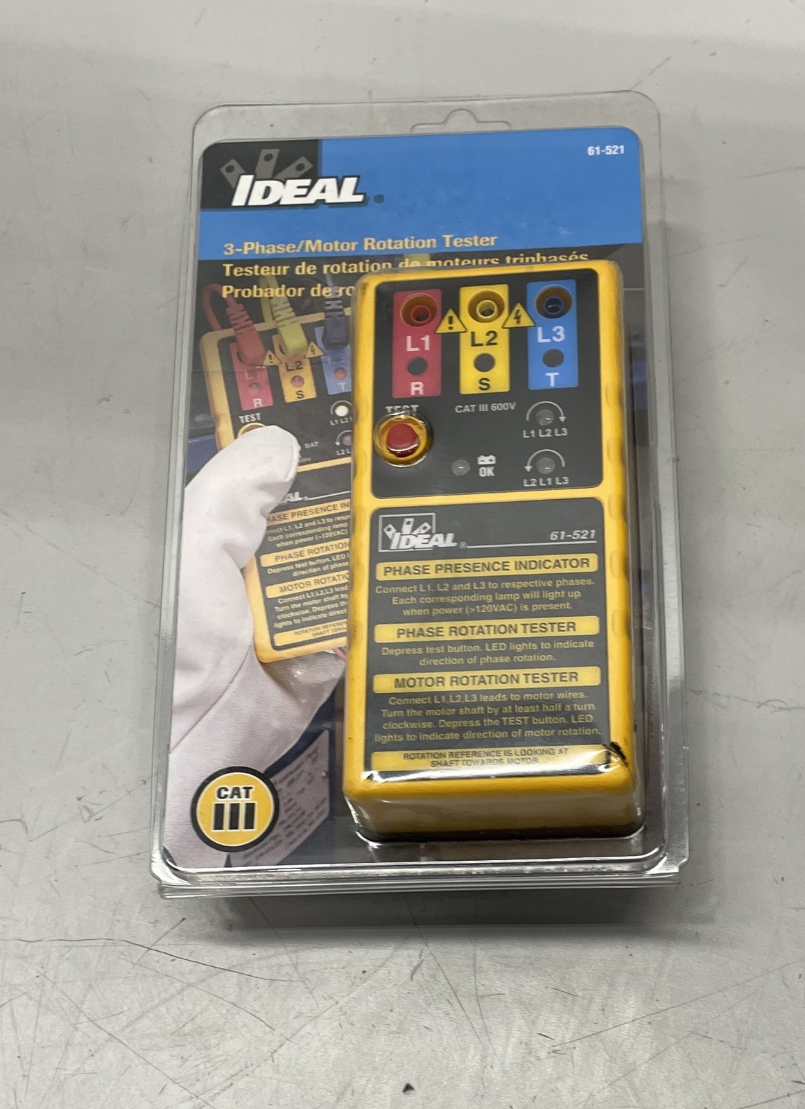 Ideal Electrical 3-Phase Motor Rotation Tester 61-521