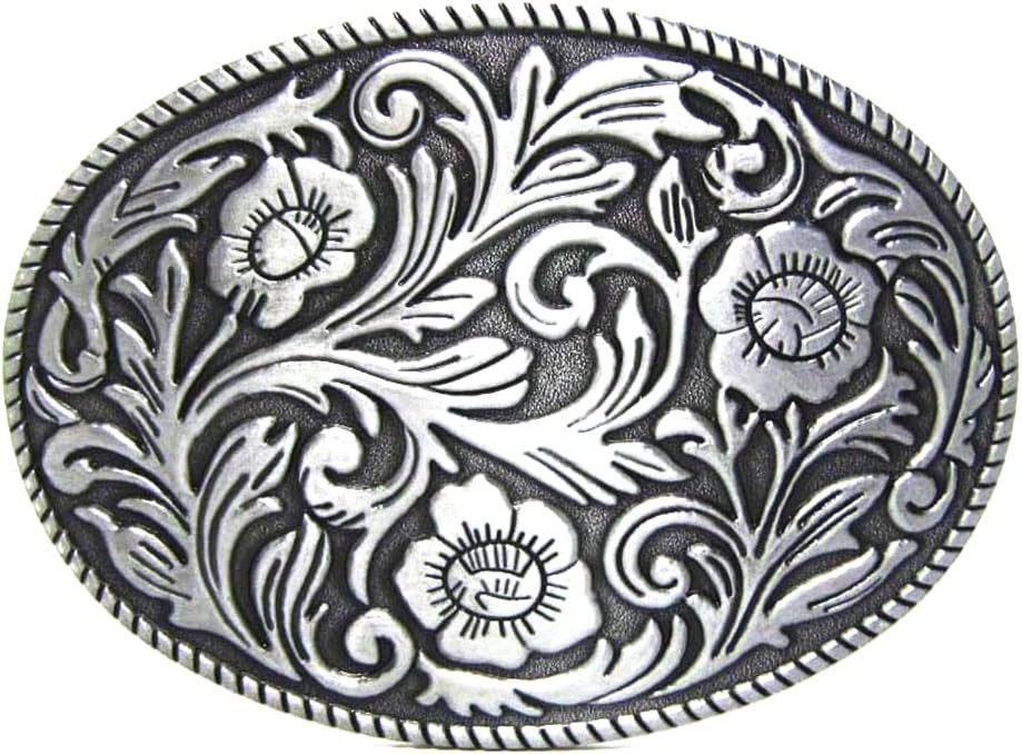 MASOP VOGU Antique Engraved Flower Solid Metal Belt Buckle Men Women Silver