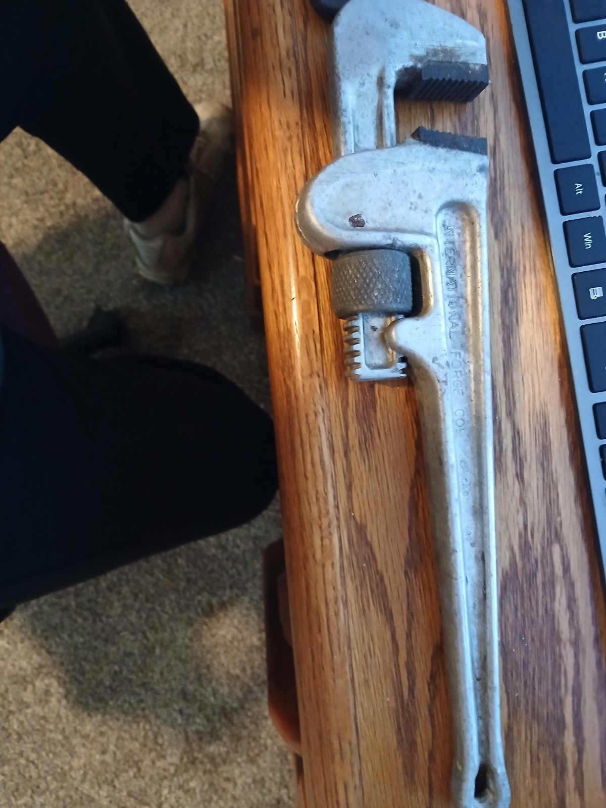 2 vintage pipe wrench set. 1 International Forge 14 in aluminum and 1 Craftsman