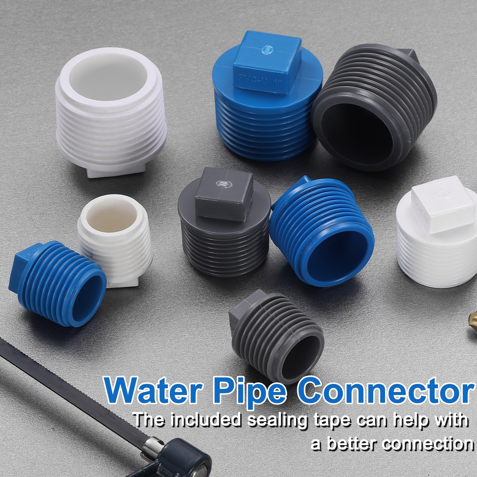 10Pcs 3/4 Inch PT Male Thread PVC Pipe Fitting Plug with Tape, Gray