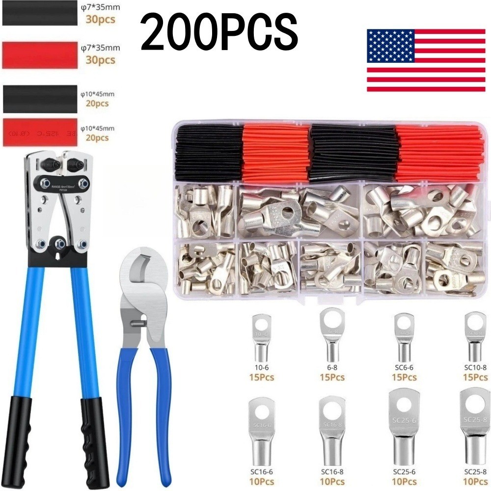 Crimping Tool Cable Lug Crimper Wire Plug Pliers Battery Terminal Assortment Kit