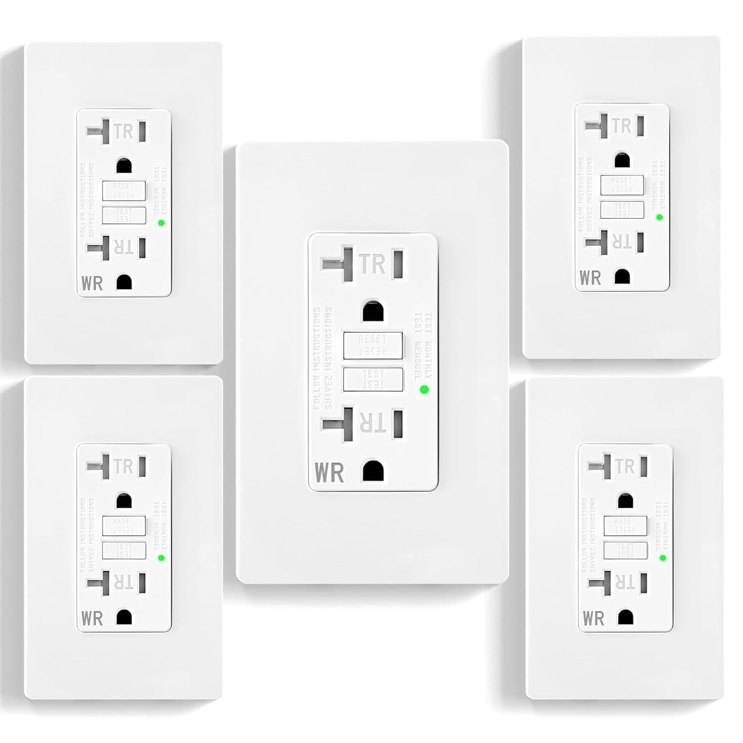5-Pack GFCI Outlet 20 Amp, Self-Test GFI Receptacle with LED Indicato, Tamper...