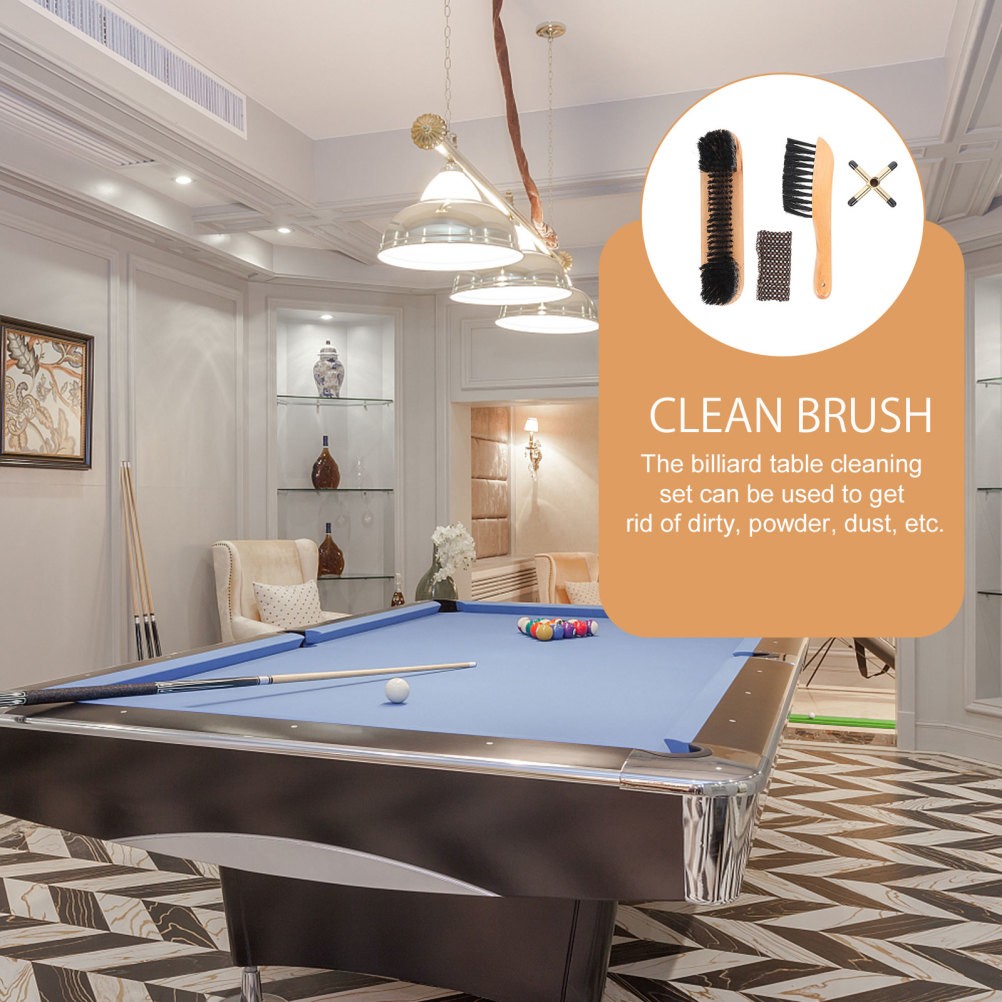 Billiard Table Clean Set Durable PVC Bristle Brush with Cue Holder Metal Rack