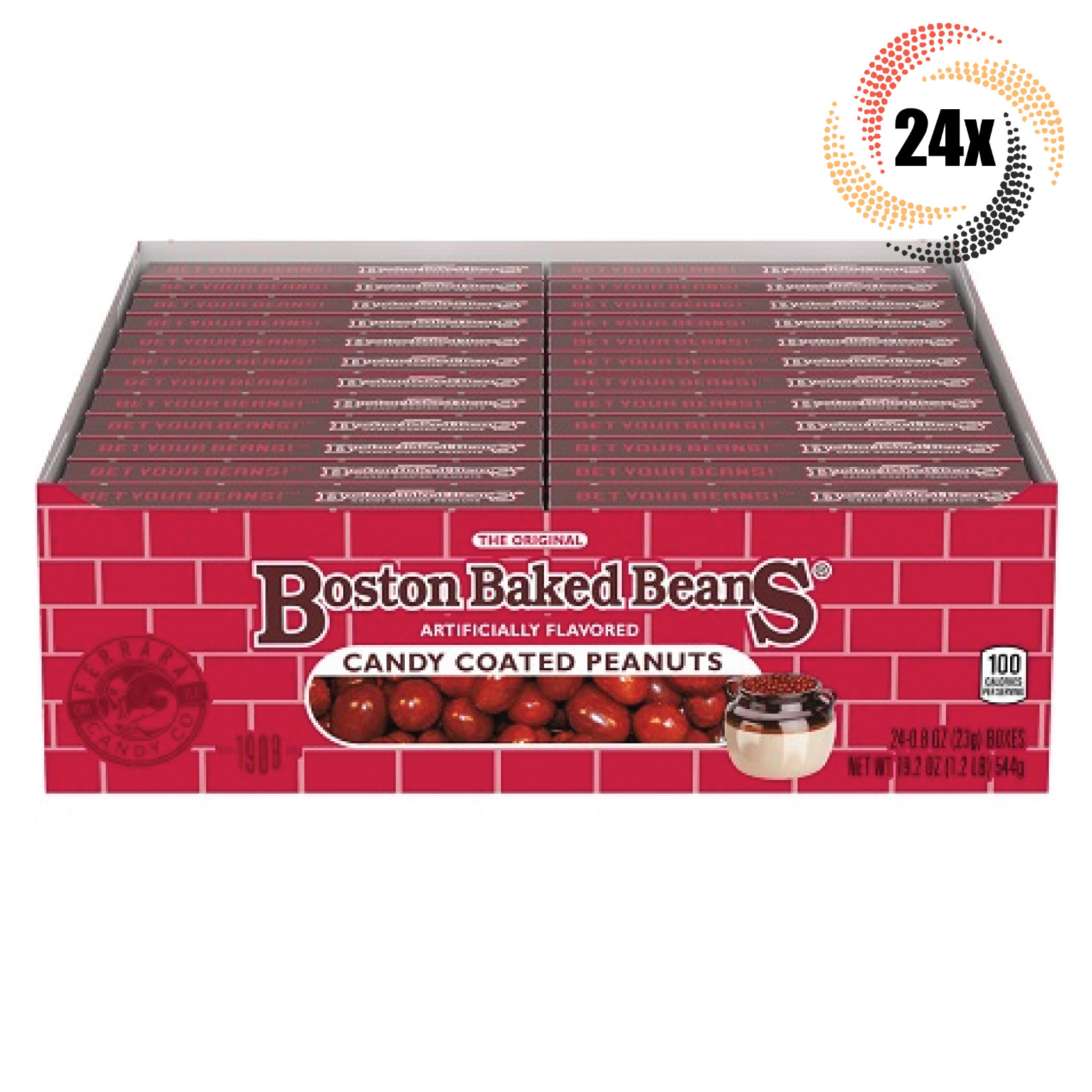 Full Box 24x Packs Boston Baked Beans Original Candy Coated Peanuts Candy | .8oz