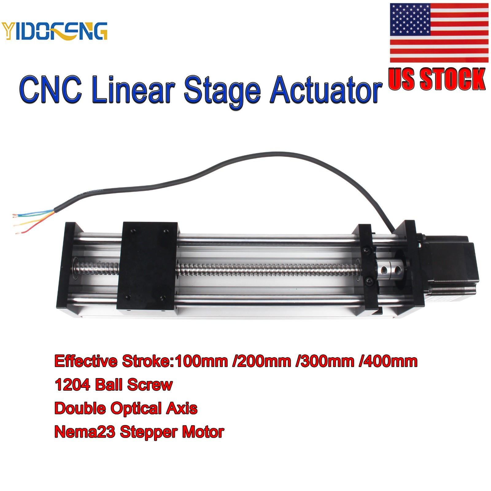 【US】 CNC Linear Stage Actuator, Linear Slide Rail 1204 Ball Screw, 100-400mm