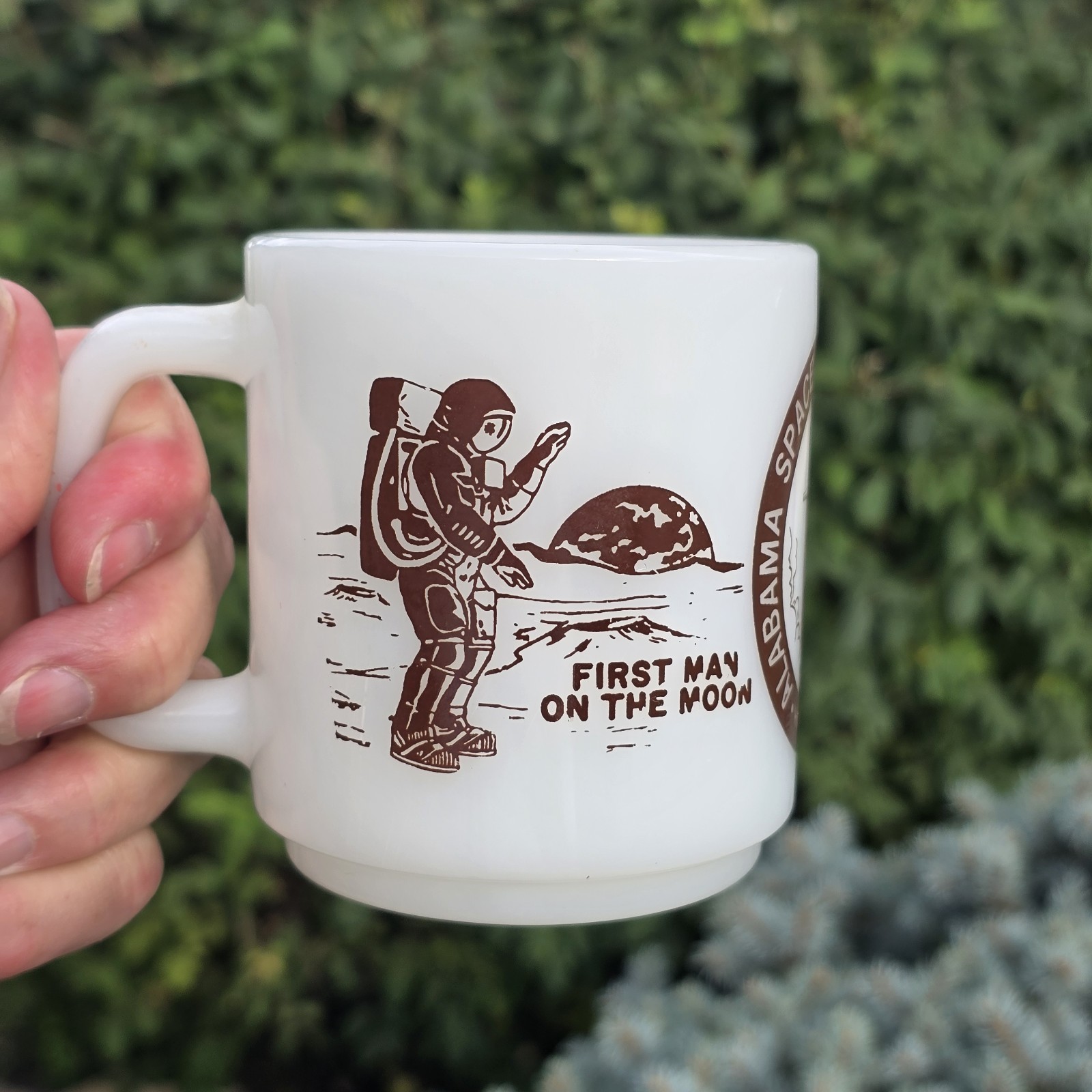 Vintage Glasbake First Man Moon Alabama Space Rocket Center Lunar Module Coffee