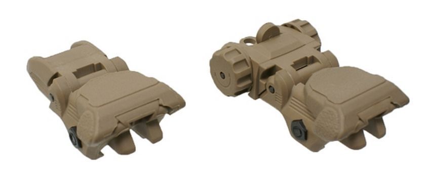 Folding Flip Up Front & Rear Sights Set Dual Aperture Backup Tan Polymer