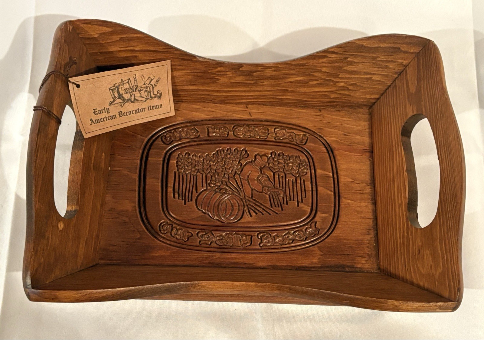 VTG Cape Craftsmen Pine Wood Bread Basket W/ Handles & Engraved Design NEW Other