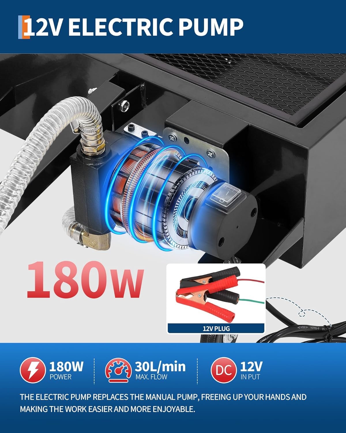 25Gallon Low Profile Electric Oil Drain Pan 12V 180W Pump Rolling Oil Change Pan