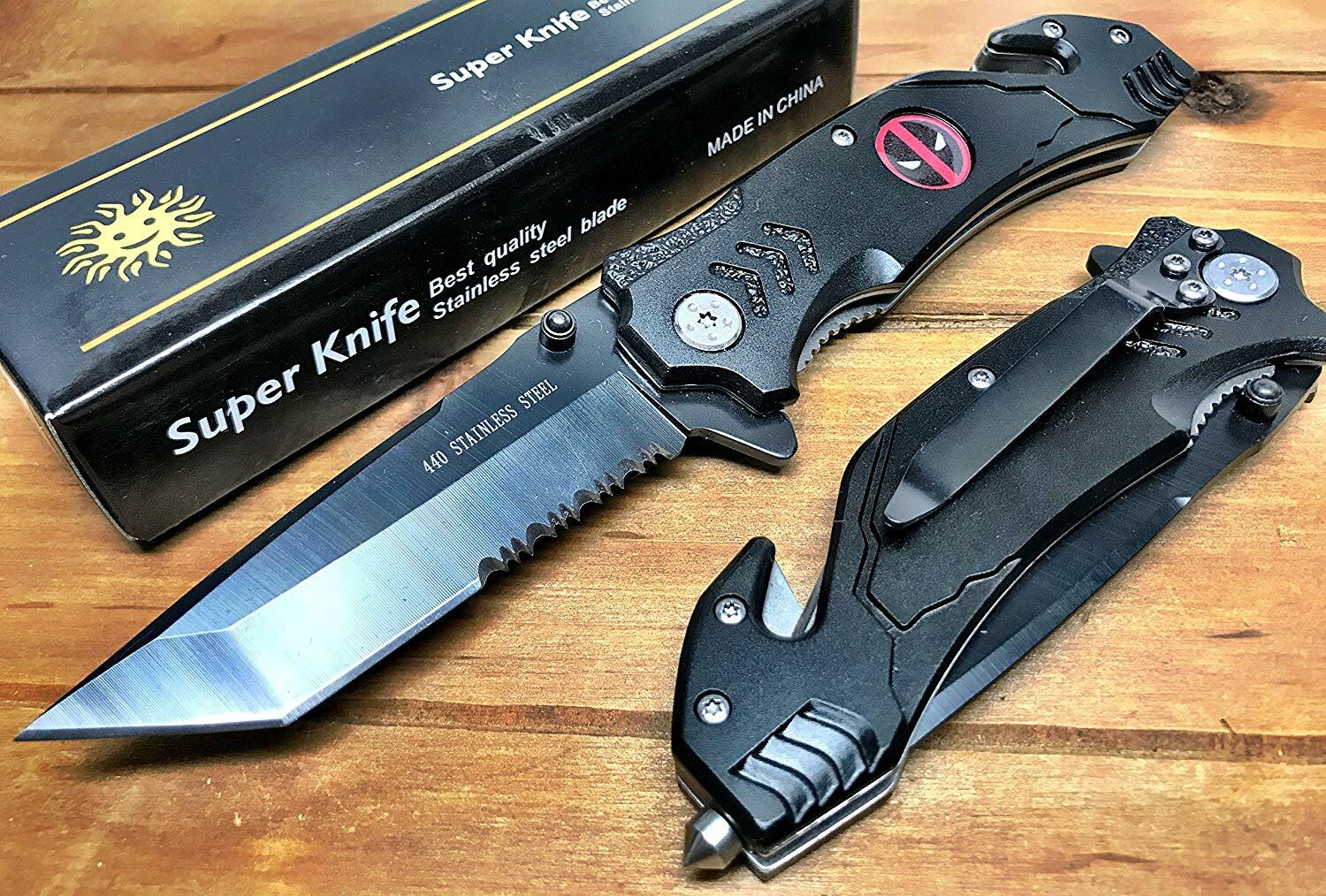 8.5" DeadPool Tactical Spring Assisted Pocket Knife With Cutter Custom Sword
