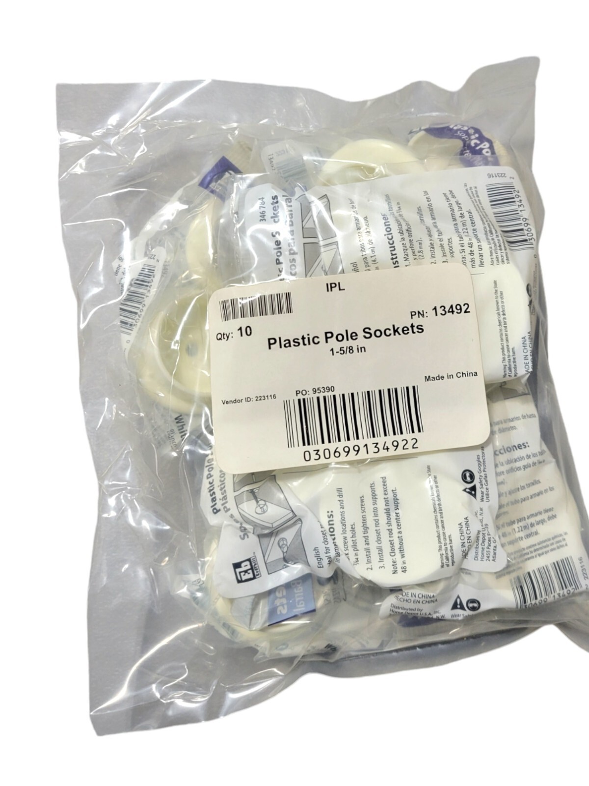 Bulk Pack! 20x Everbilt 1-5/8" White Plastic Pole Sockets