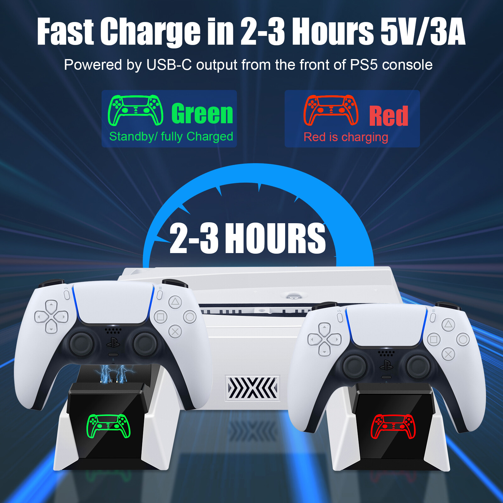 For Playstation 5 Dualsense Controller Charging Station PS5 Cooling Fan White