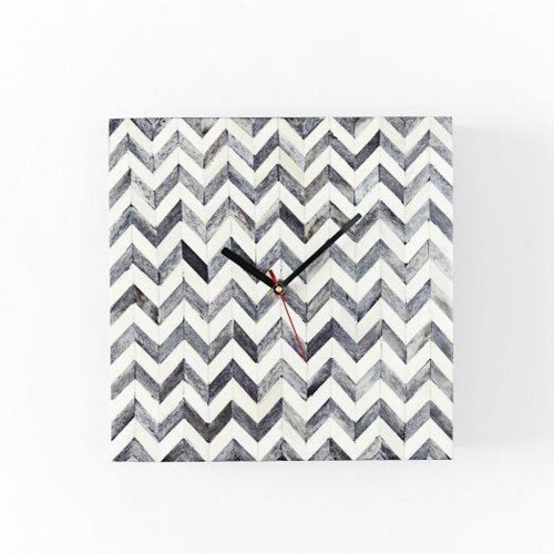Bone Inlay Wall Clock | Chevron Design White and Grey Clock | Wall Decor Clock