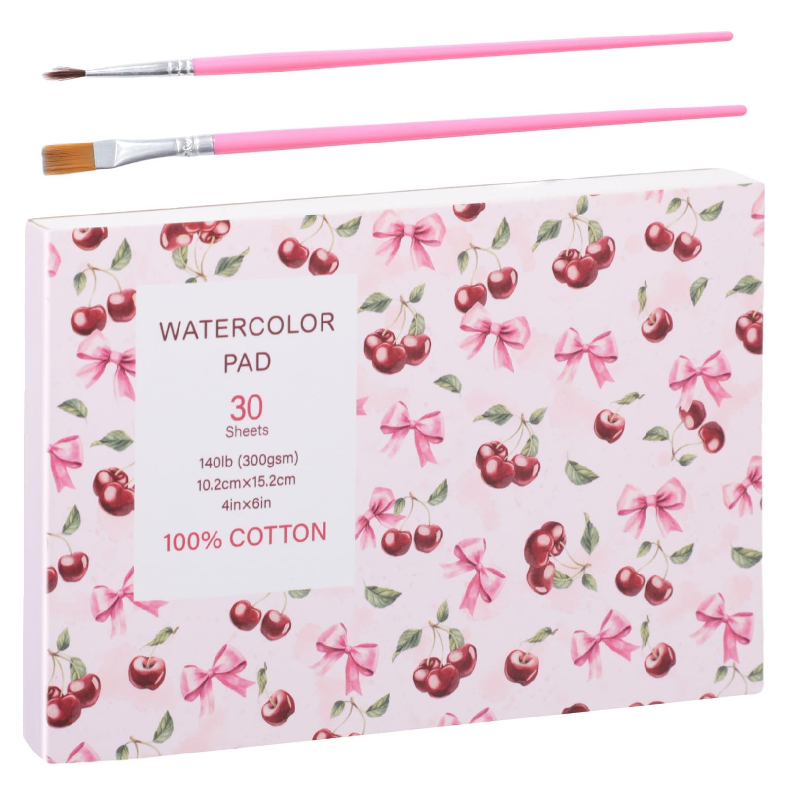 30 Sheets Watercolor Paper Pad with 2 Pcs Watercolor Brush, 140 lb/300 GSM Wa...