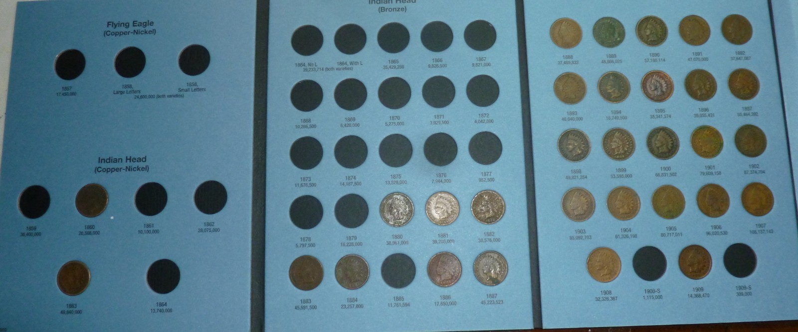 INDIAN HEAD Cent STARTER COLLECTION 1857-1909 31 Coins New Folder #A20-31