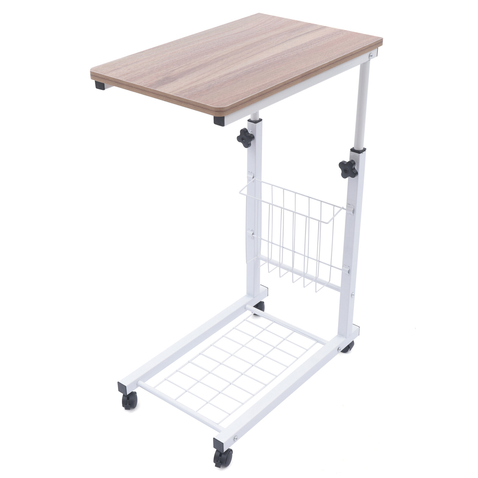 Bed Side Table Wheels Hospital Overbed Rolling Tray Sofa Side Desk Adjustable