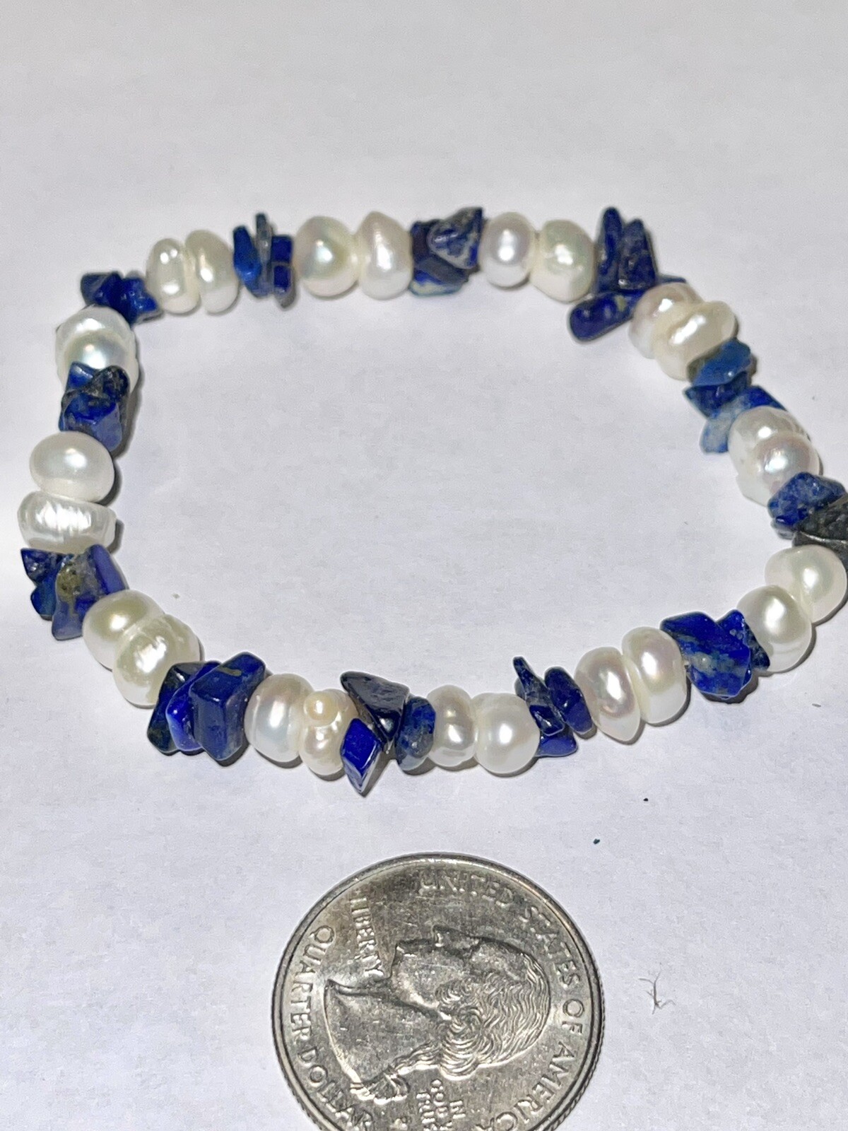 Vintage Blue Sodalite Chips & Oval Freshwater Pearls Beads Stretch Bracelet