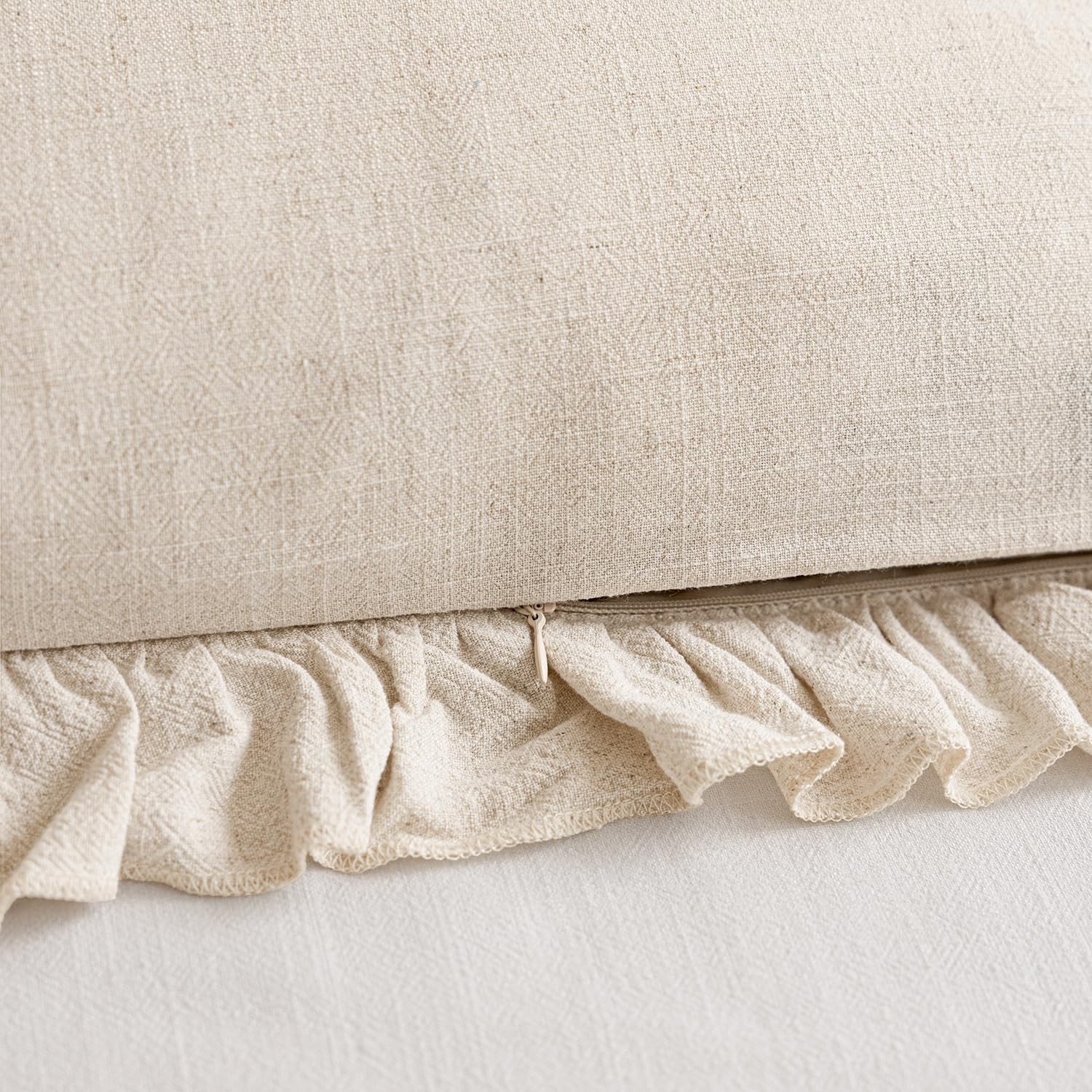 Set of 2 Decorative Soild Fringe Ruffle Throw Pillow Covers Soft Boho Farmhou...