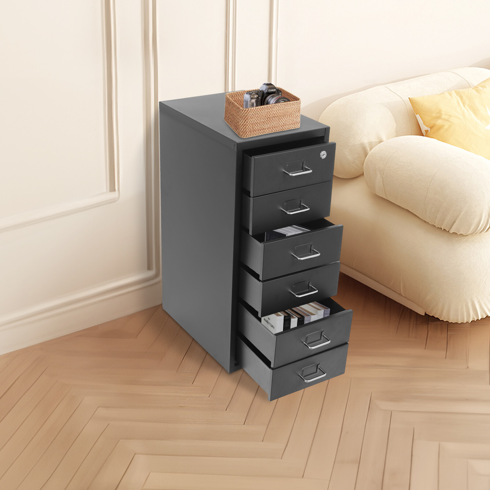 6 Tiers File Cabinet with Lock Metal Vertical Filing Cabinet for Office Home