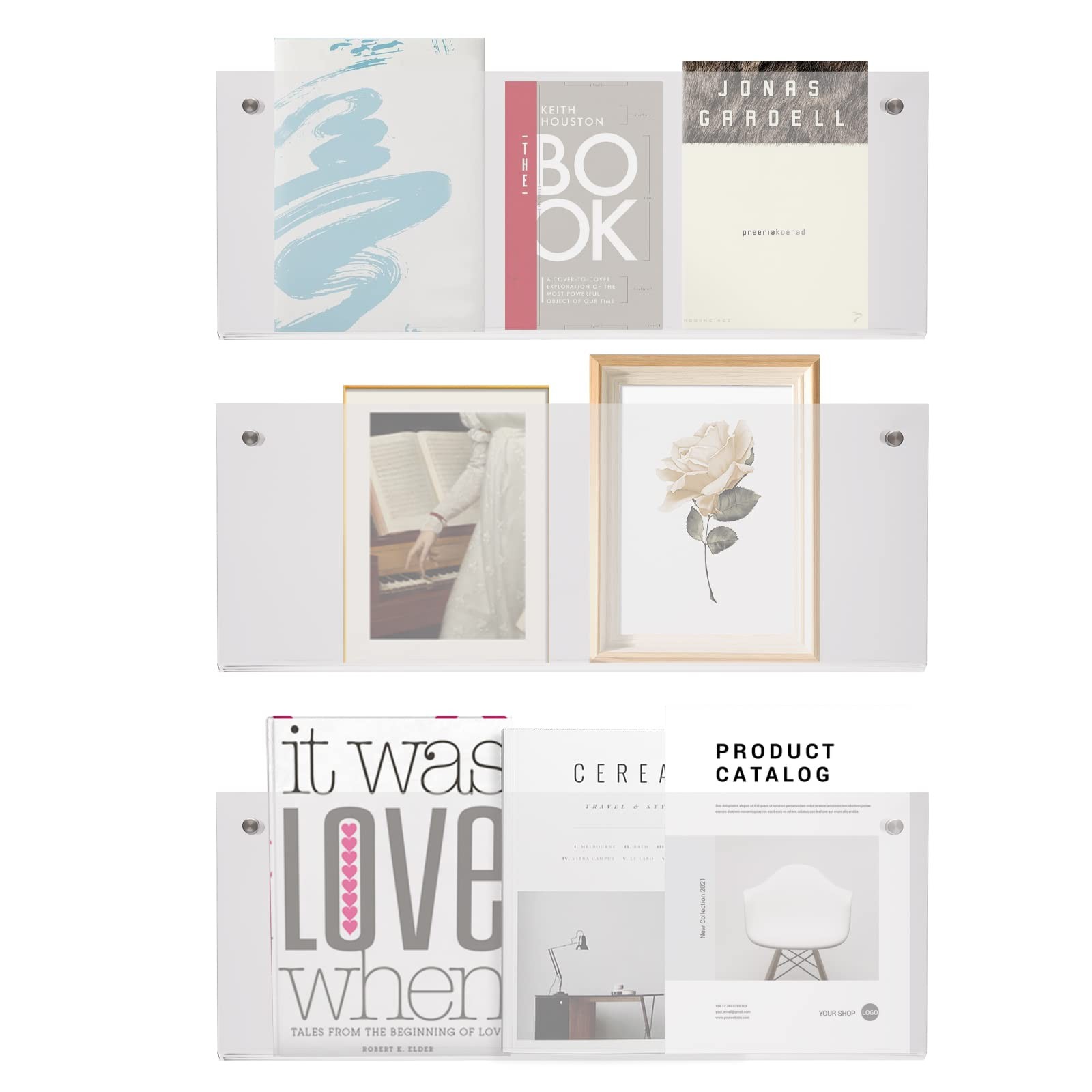 Wall Mount Bookshelf Brochure Magazine Transparent Acrylic 3-Tier Hanging Holder