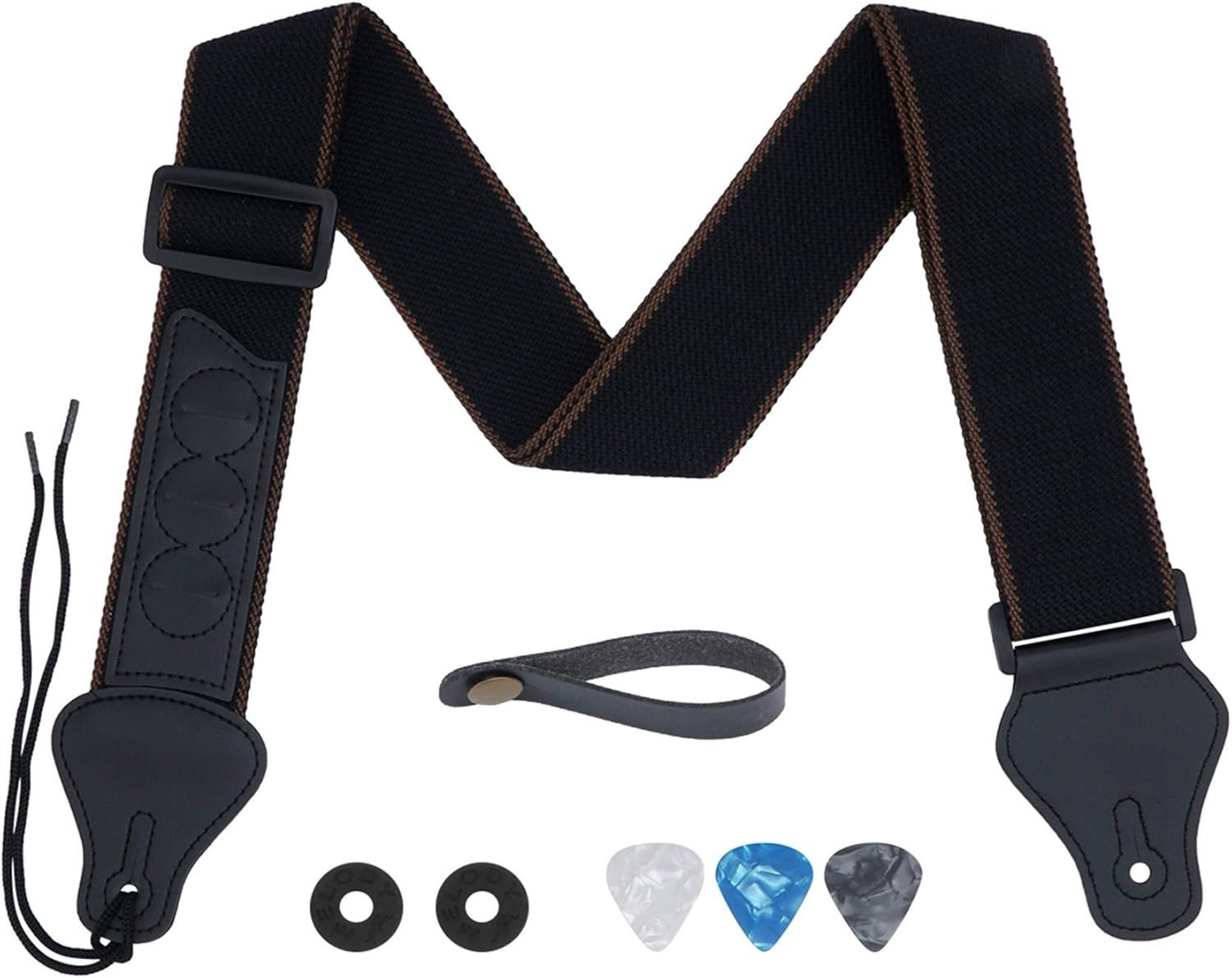 Comfortable Cotton Guitar Strap - 36-62” Adjustable with Pick Holders & Locks