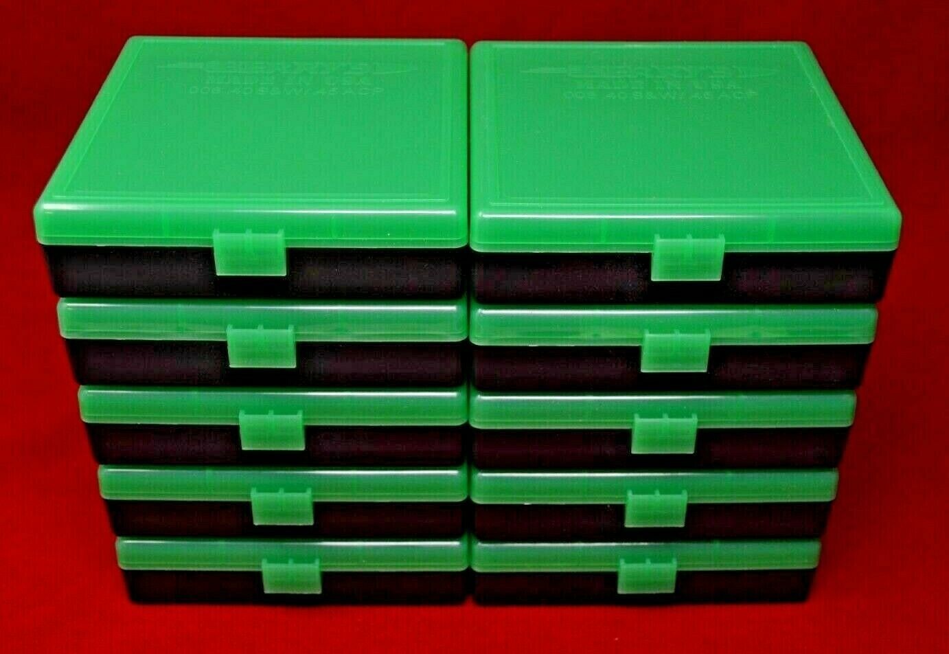 10 x AMMO BOXES GREEN 100 Rounds each of storage 9MM / 380 - FREE SHIPPING