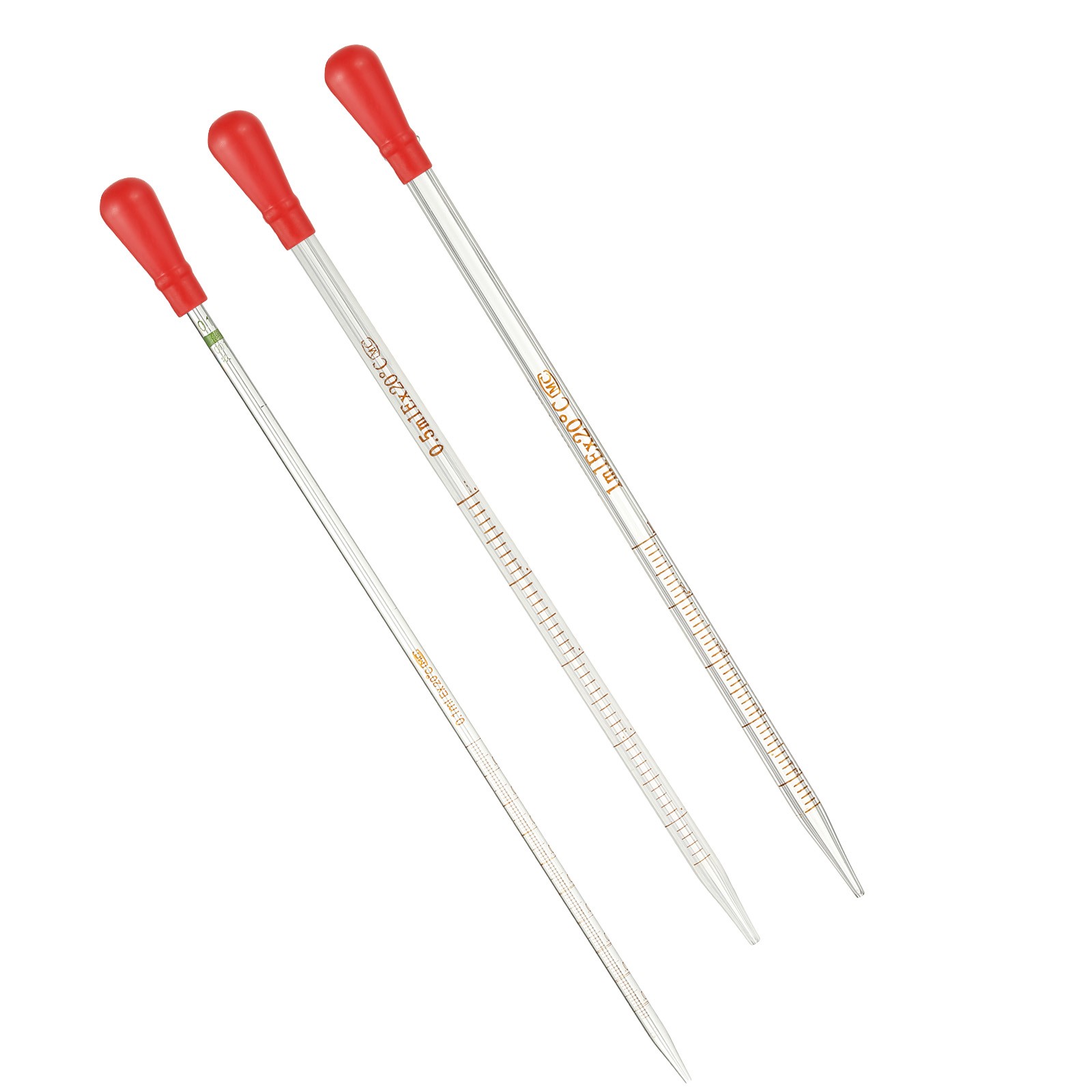 Graduated Pipettes, 3 Pack 0.1ml/0.5ml/1ml Glass Pipette with Bulb