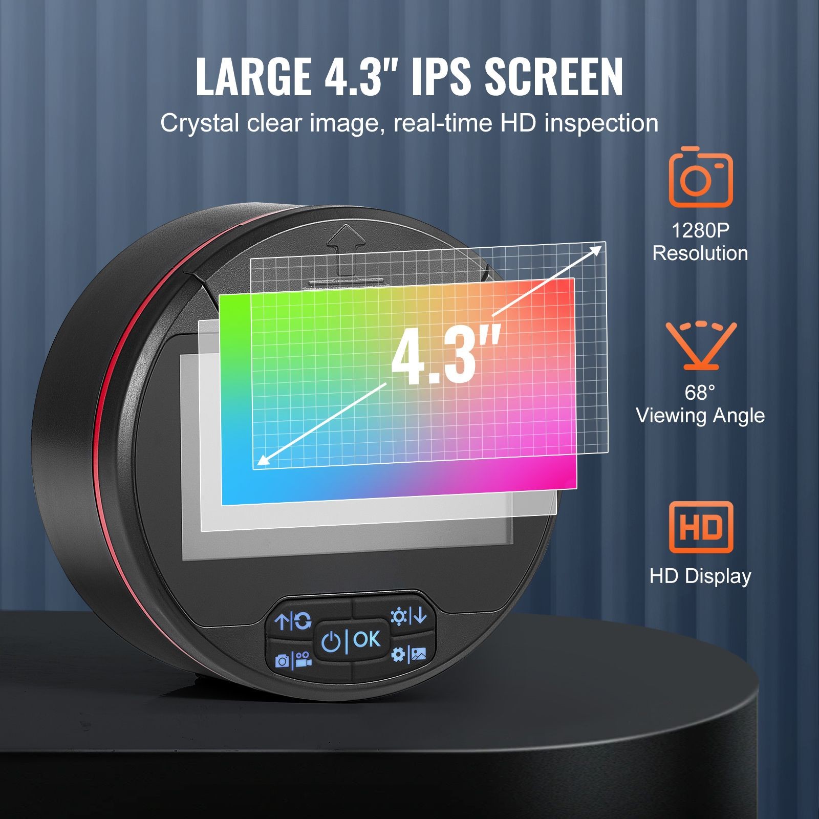 Triple Lens Borescope Camera 4.3in IPS Screen 16.4FT Cable