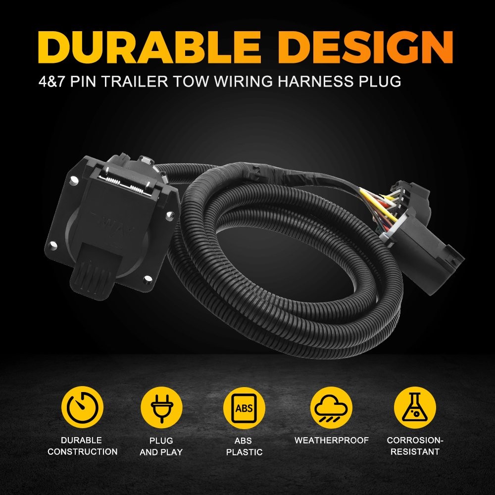 7 Pin Trailer Wiring Harness Extension Connectors For GMC Sierra 2500 1999-2021