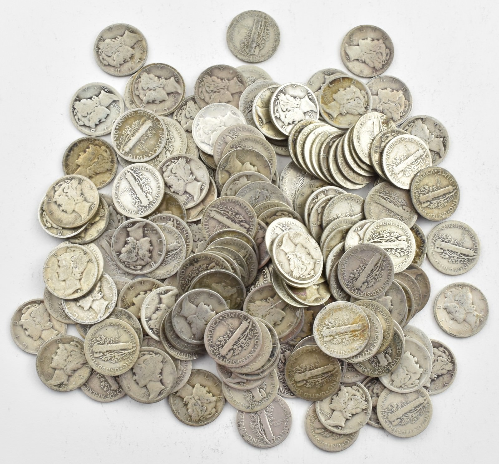 1929-D Mercury 90% Silver Dime Roll Lot of 50 PCS $5 Face