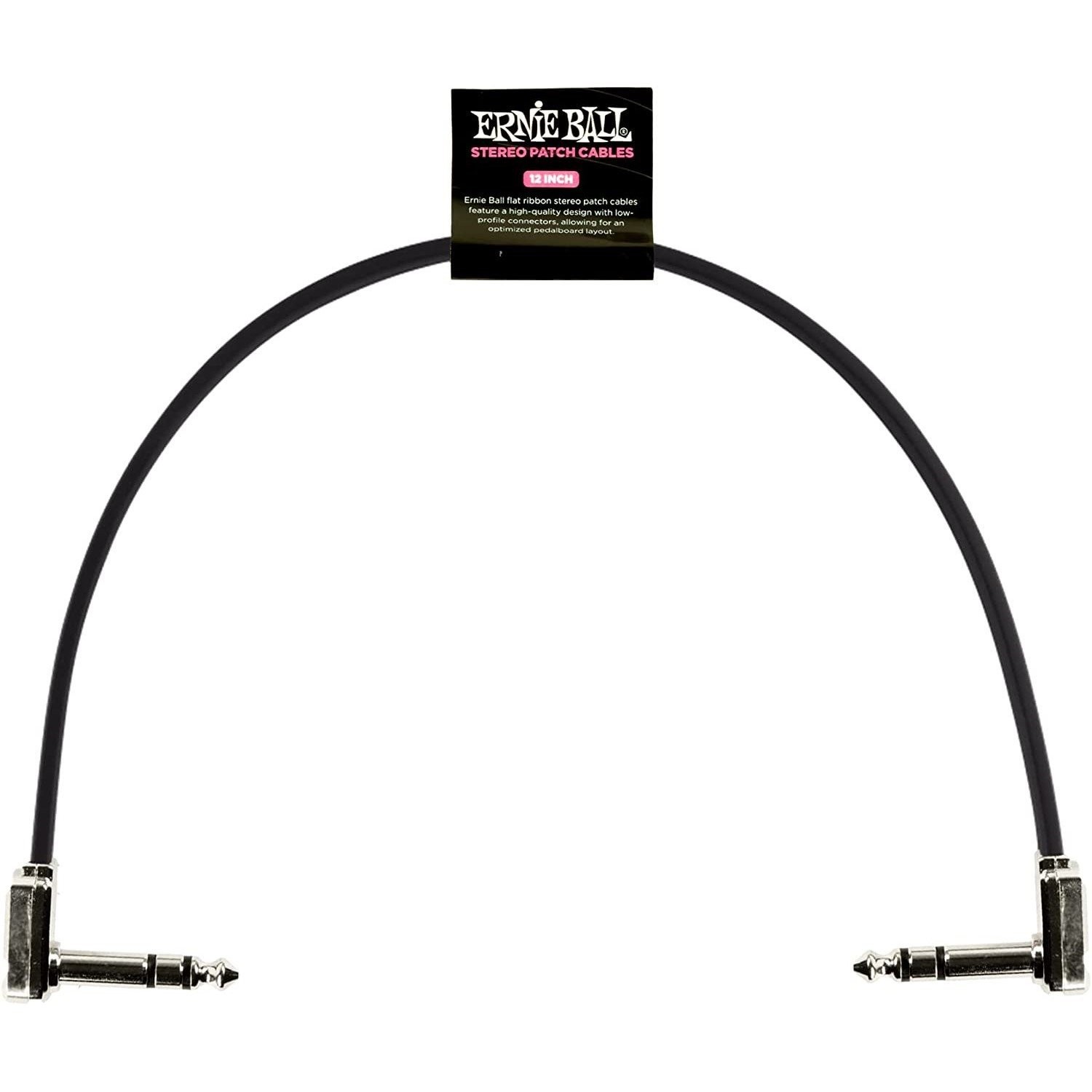 Stereo Guitar Patch Cable 12" Ernie Ball Flat Right Angle Effects Pedal