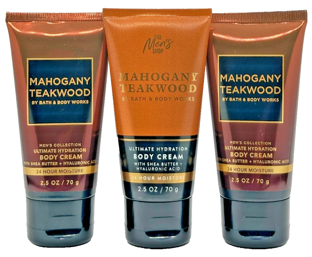 NEW Bath & Body Works Lot of 3 Tubes Mahogany Teakwood Travel Cream 2.5 oz Label