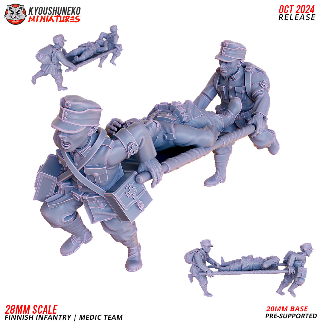 WW2 Finland Miniatures Finnish Army Medic Team Flames of War Bolt Action 15 28mm