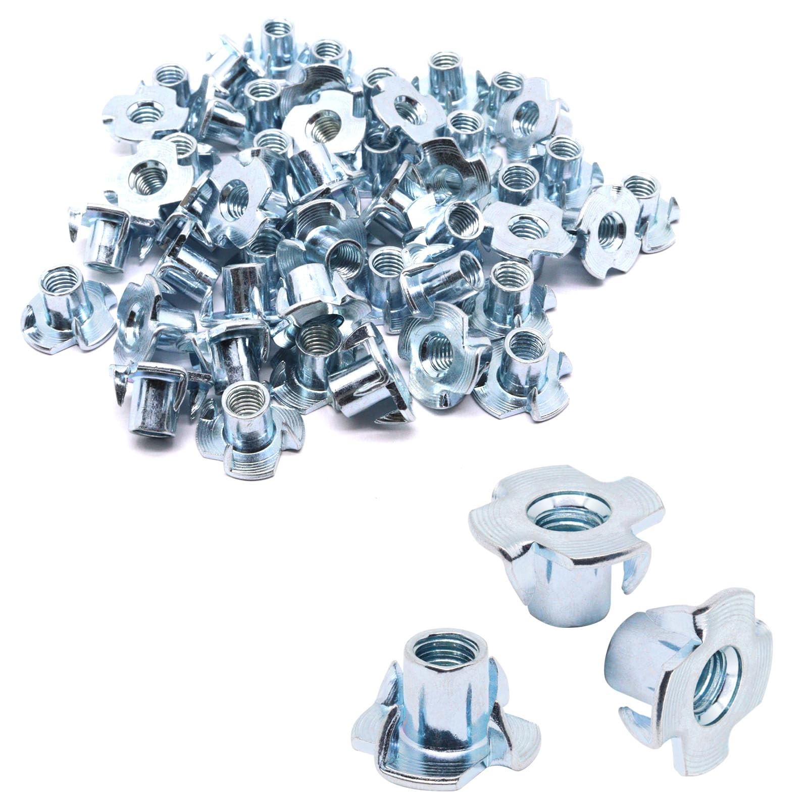 M6 TNuts 50 PCS ZincPlated Steel 4 Pronged Threaded Inserts Wood Cabinetry