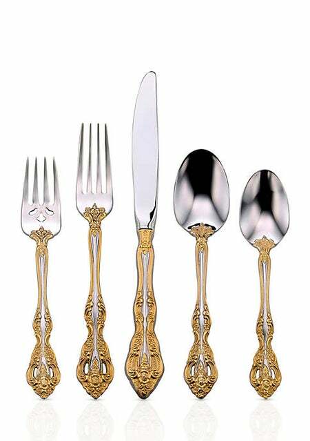 Michelangelo Gold Golden 20 piece Set Service for of 4 Oneida Stainless Flatware