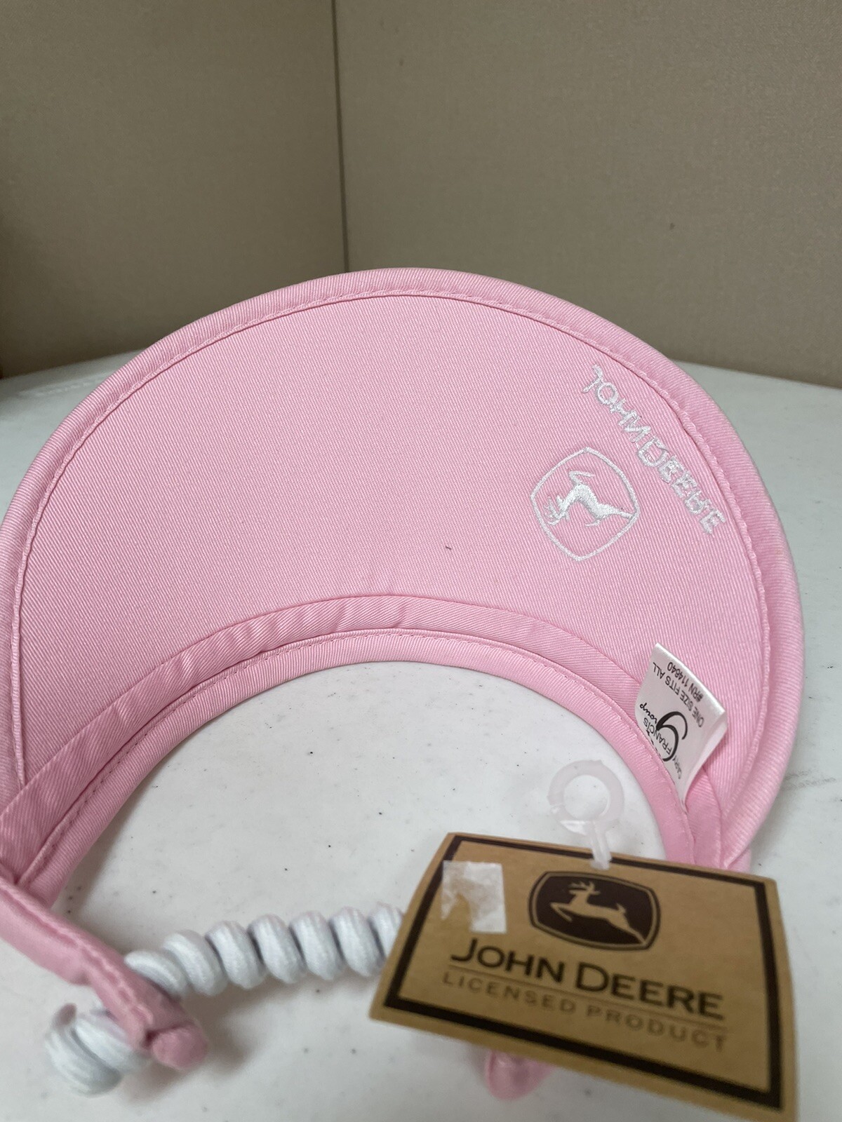 John Deere Ladies Sun Visor Hat Pink With White Embroidered Logo